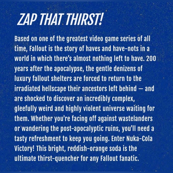 Nuka Victory Cola Jones Soda FALLOUT Game New Vegas Shelter 76 Collectible NEW - Picture 4 of 5